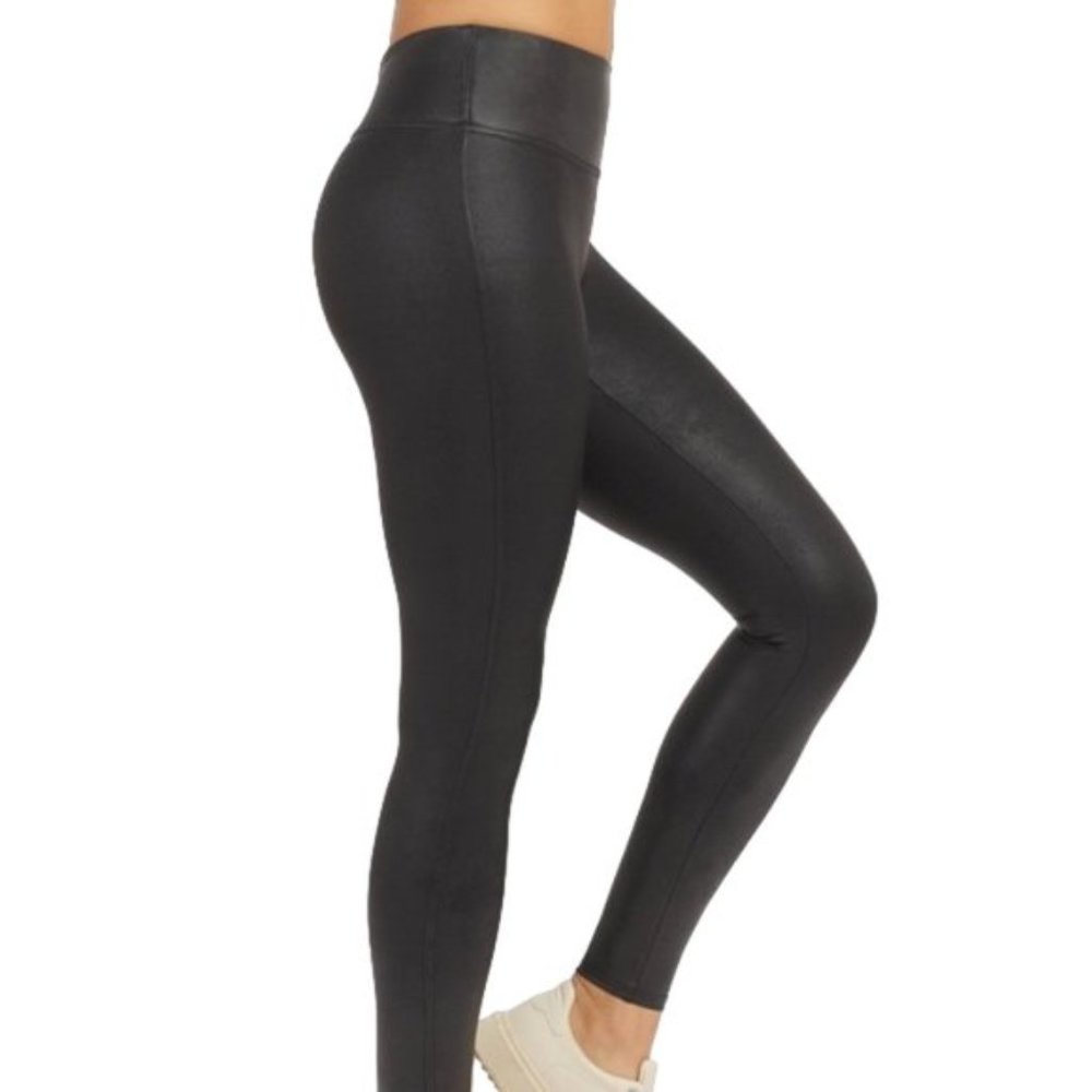 Spanx Leather Leggings High-Rise Ankle Cut Black Small